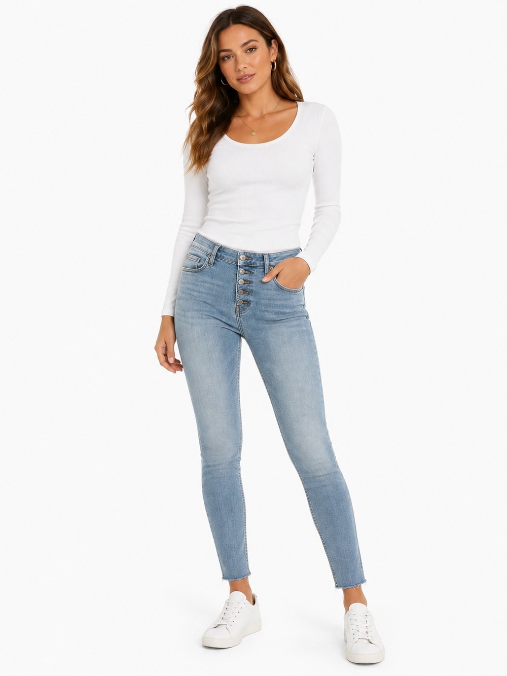 Free People High-Rise Skinny Ankle Jeans Raw Hem Sz 27